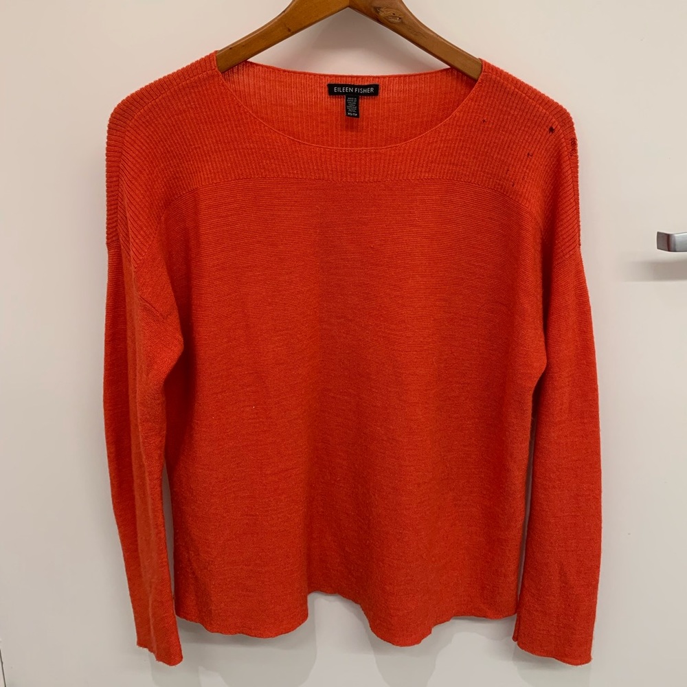 Eileen Fisher merino wool sweater red orange xs